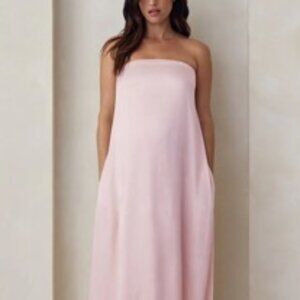 Bumpsuit maxi strapless brushed satin gown